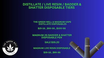 The Green Well - Delivery Distillate, Live Resin, Badder &Shatter Disposable
