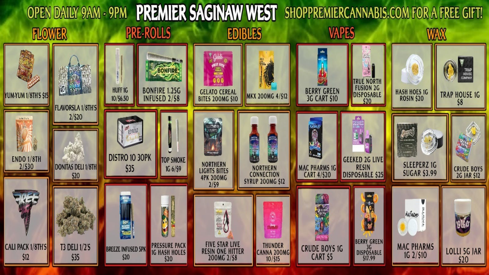 Premier Cannabis Saginaw West Blaze Through These Deals 💨