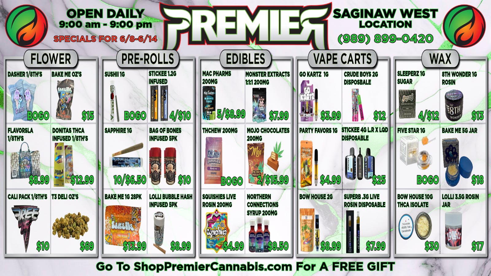 Premier Cannabis Saginaw West Daily Dank Deals