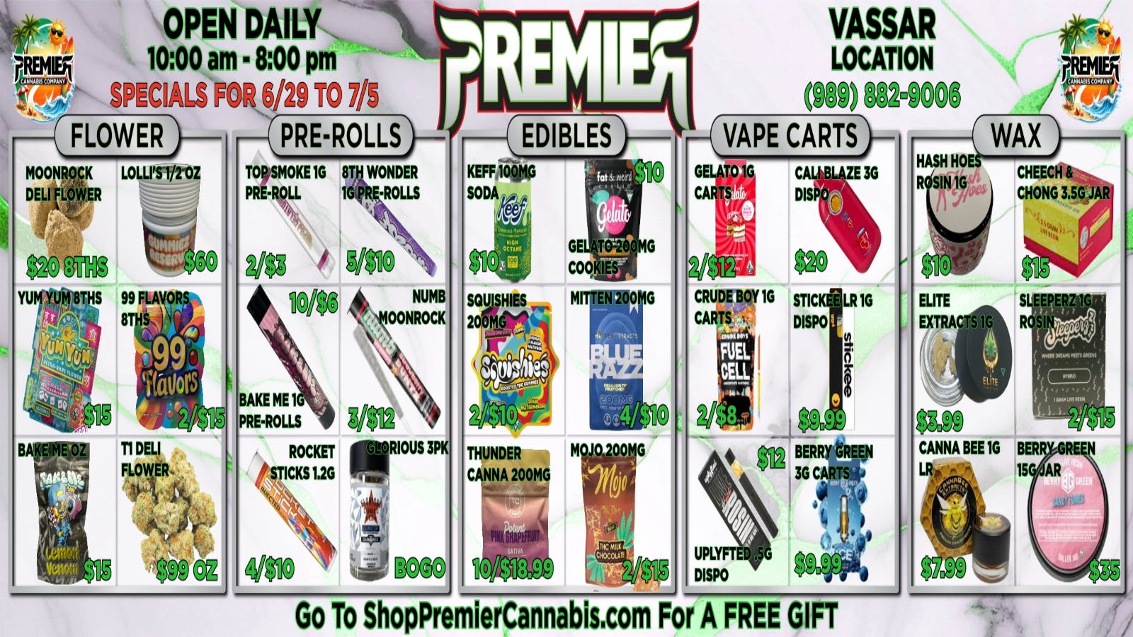 Premier Cannabis Vassar SUNNY DAYS, SIZZLING DEALS