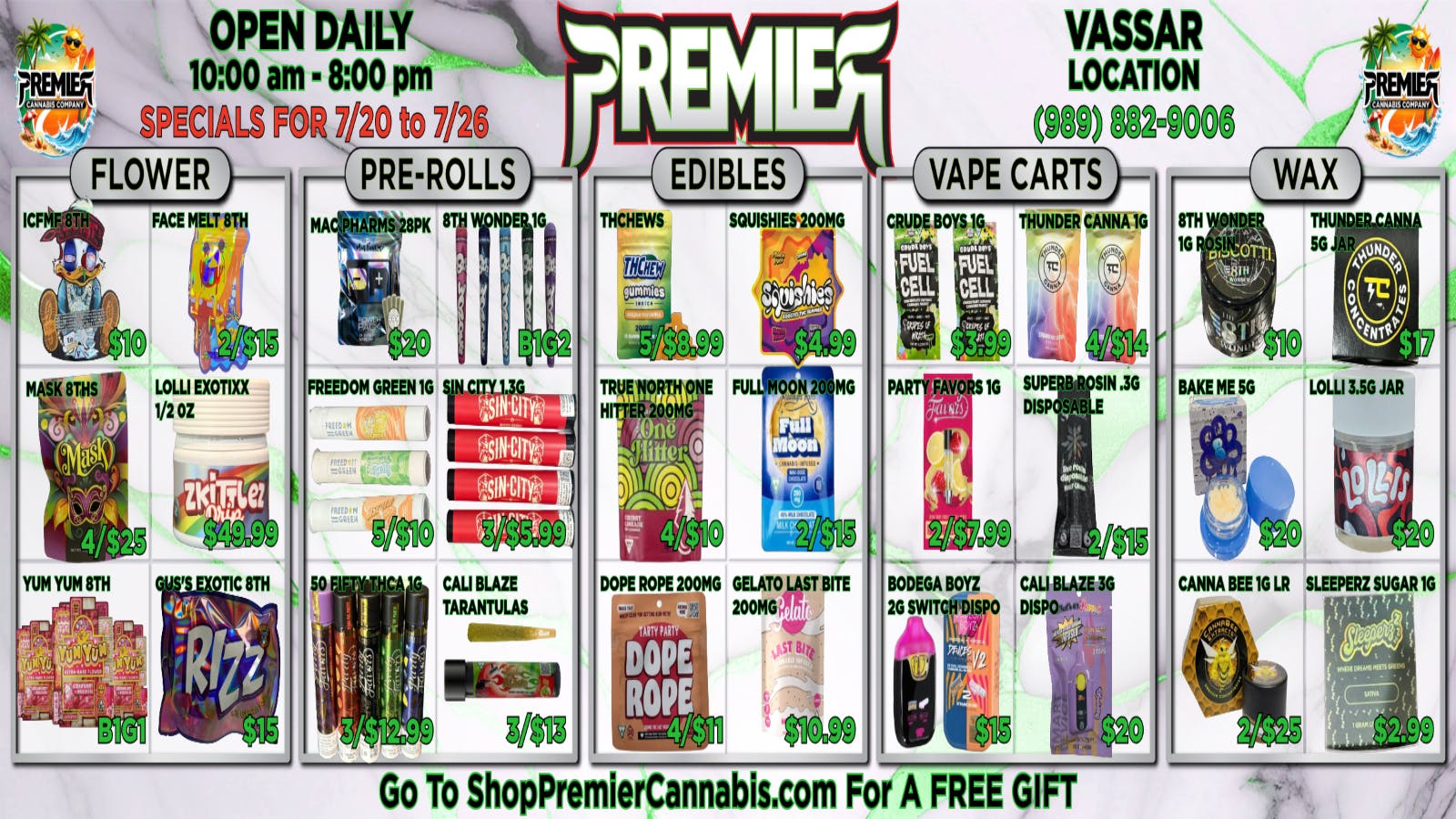 Premier Cannabis Vassar SUNNY DAYS, SIZZLING DEALS