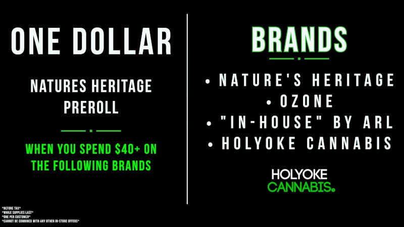 Holyoke Cannabis Dispensary – Holyoke ONE DOLLAR Preroll | Purchase of $40+ Before Tax