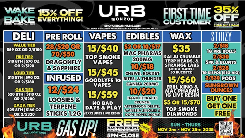 URB CANNABIS - MONROE WE PRICE MATCH!!!