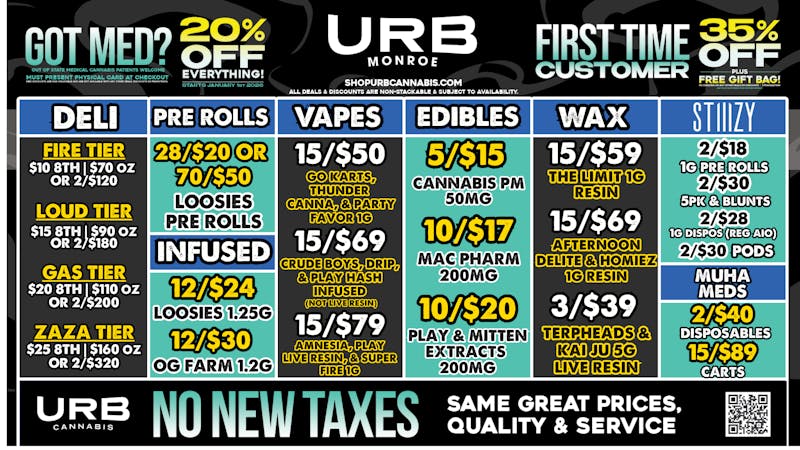URB CANNABIS - MONROE WE PRICE MATCH!!!