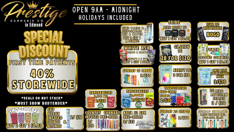 Prestige Cannabis Co. 40% FIRST TIME PATIENT & MANY MORE DEALS!!