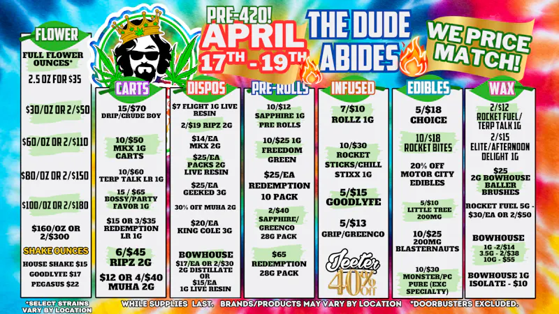 The Dude Abides - Sturgis PRE-420 WEEKEND DEALS AT THE DUDE ABIDES!!!