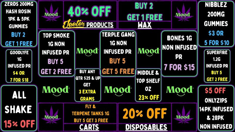 Mood Cannabis Company - Jackson 40% OFF JEETER+B2G1+EXTRA WEED+MORE @MOOD JACKSON
