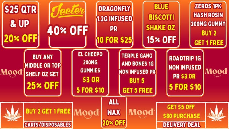 Mood Cannabis Company - Jackson B2G1+40% OFF JEETER+MORE GREAT DEALS @MOOD JACKSON