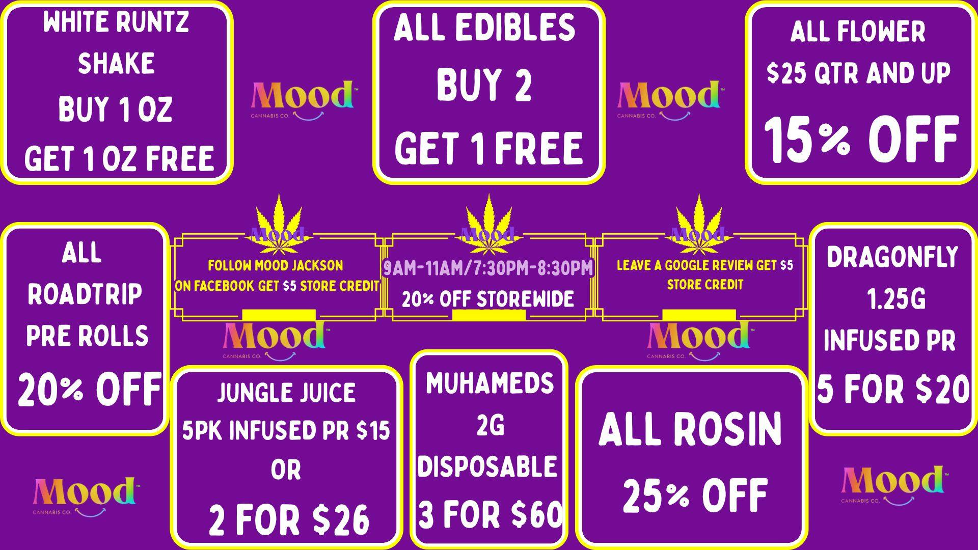 Mood Cannabis Company - Jackson WHITE RUNTZ SHAKE BOGO, + SO MUCH MORE @ MOOD JXN!