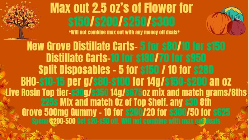 Grove Cannabis Company (Delivery Available) Fall Savings at Grove!