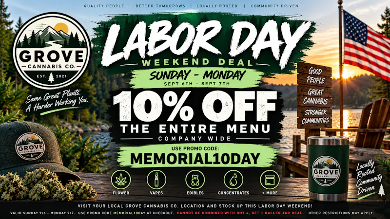 Grove Cannabis Company (Delivery Available) Memorial Day 10% off