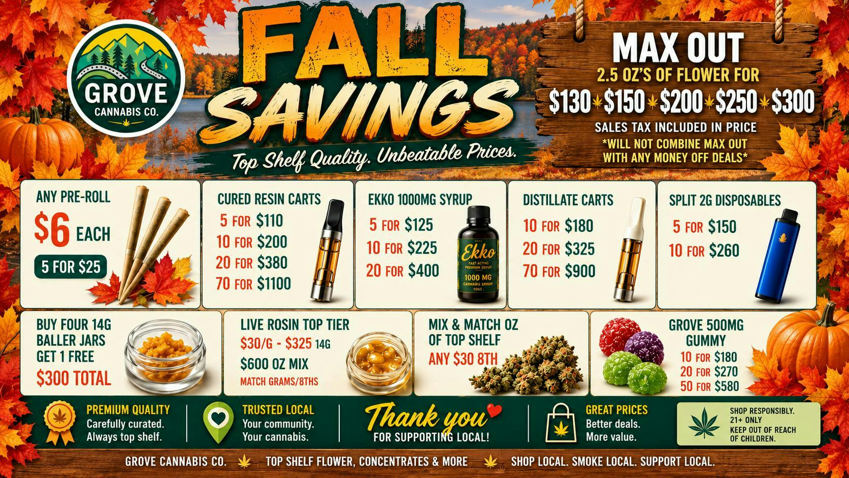 Grove Cannabis Company Fall savings!!!