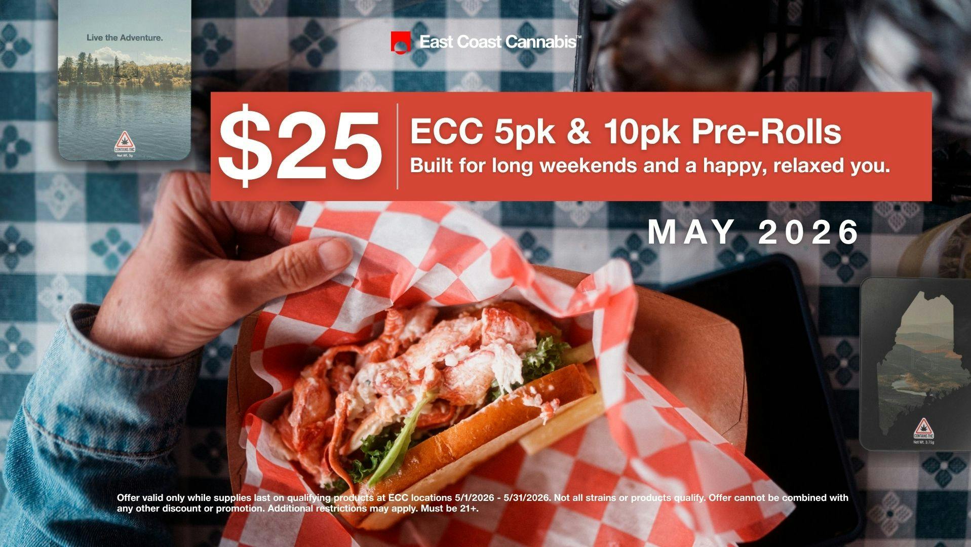 East Coast Cannabis - Lebanon $25 ECC 5pk & 10pk Pre-Rolls – All May Long