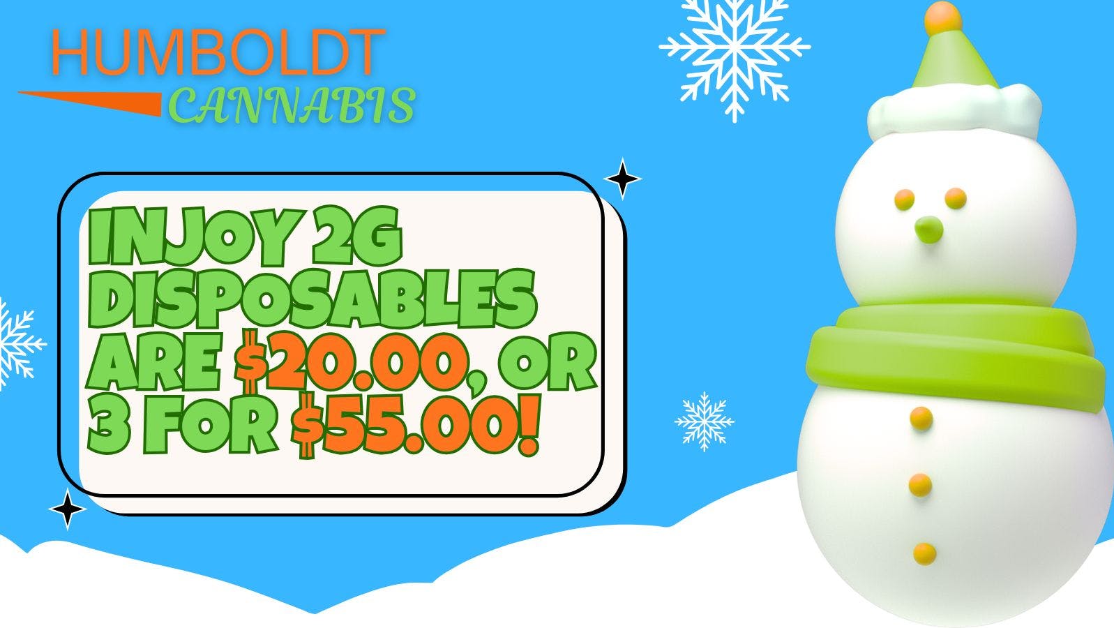 Humboldt Cannabis - Dewey Injoy 2G Disposable are $20.00 or 3 for $55.00
