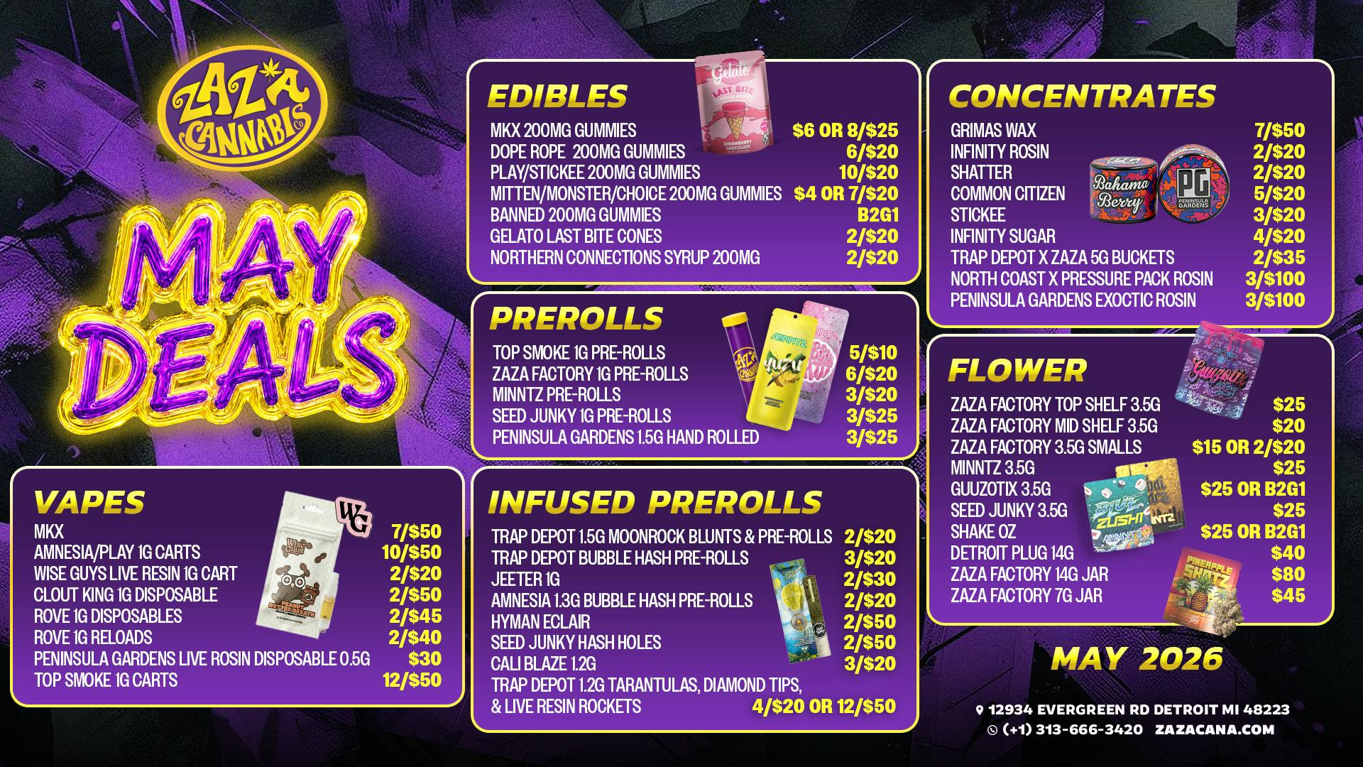 Zaza Cannabis Co Zaza Cannabis May Deals: Fresh Monthly Menu Value!
