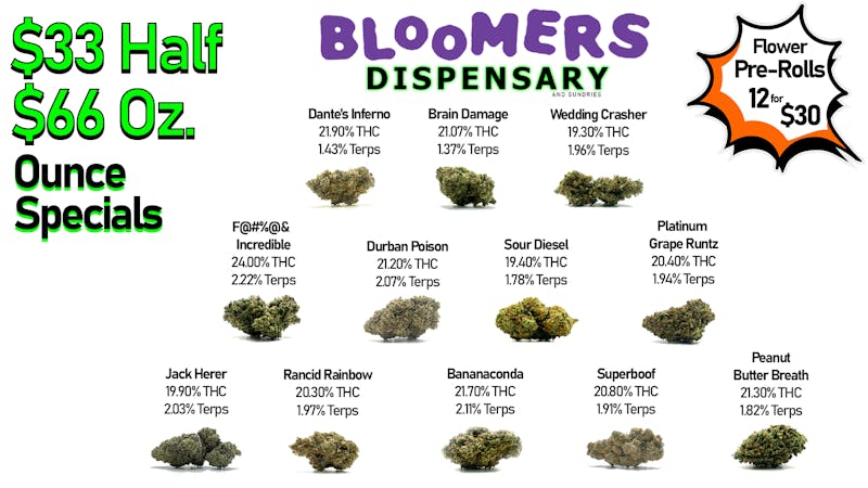 Bloomers Dispensary and Sundries - Drive Thru! $33 Half & $66 Ounce Specials