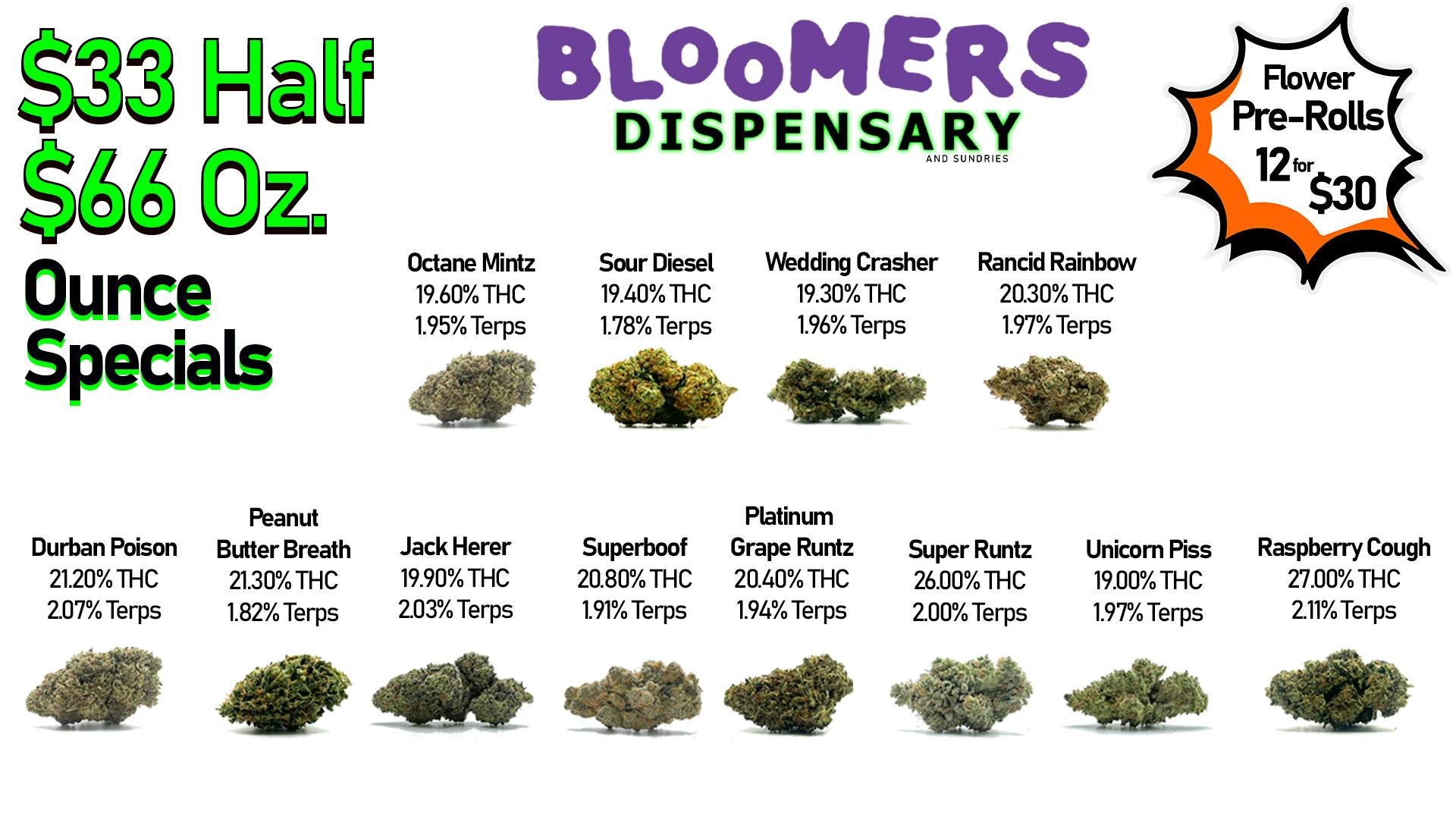Bloomers Dispensary and Sundries - Drive Thru! $33 Half & $66 Ounce Specials