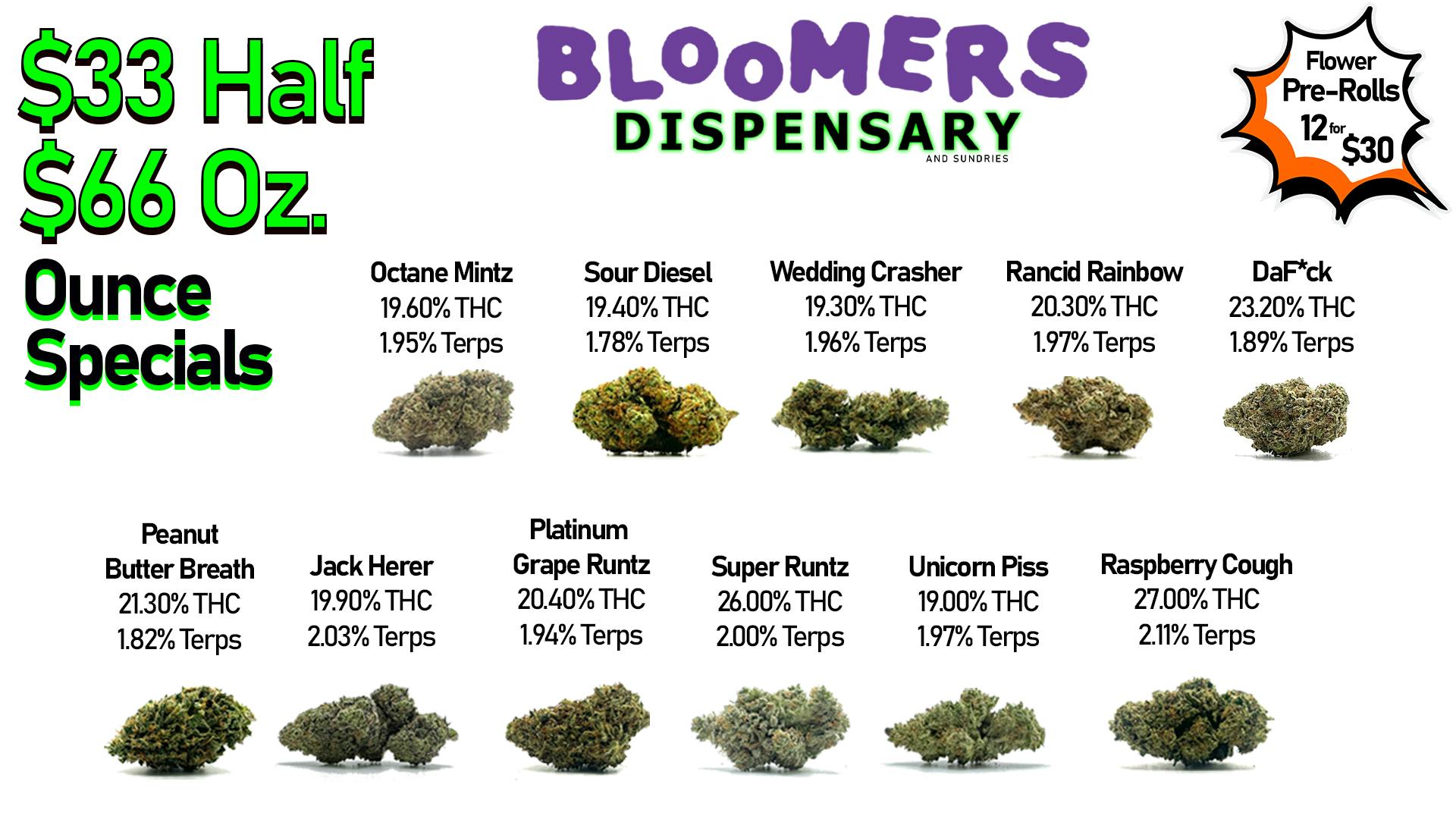 Bloomers Dispensary and Sundries - Drive Thru! $33 Half & $66 Ounce Specials