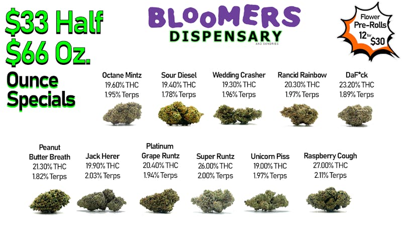 Bloomers Dispensary and Sundries - Drive Thru! $33 Half & $66 Ounce Specials