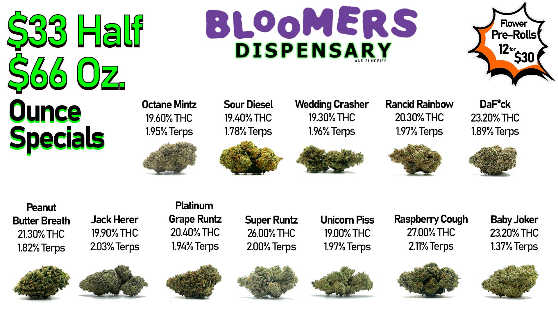 Bloomers Dispensary and Sundries - Drive Thru! $33 Half & $66 Ounce Specials