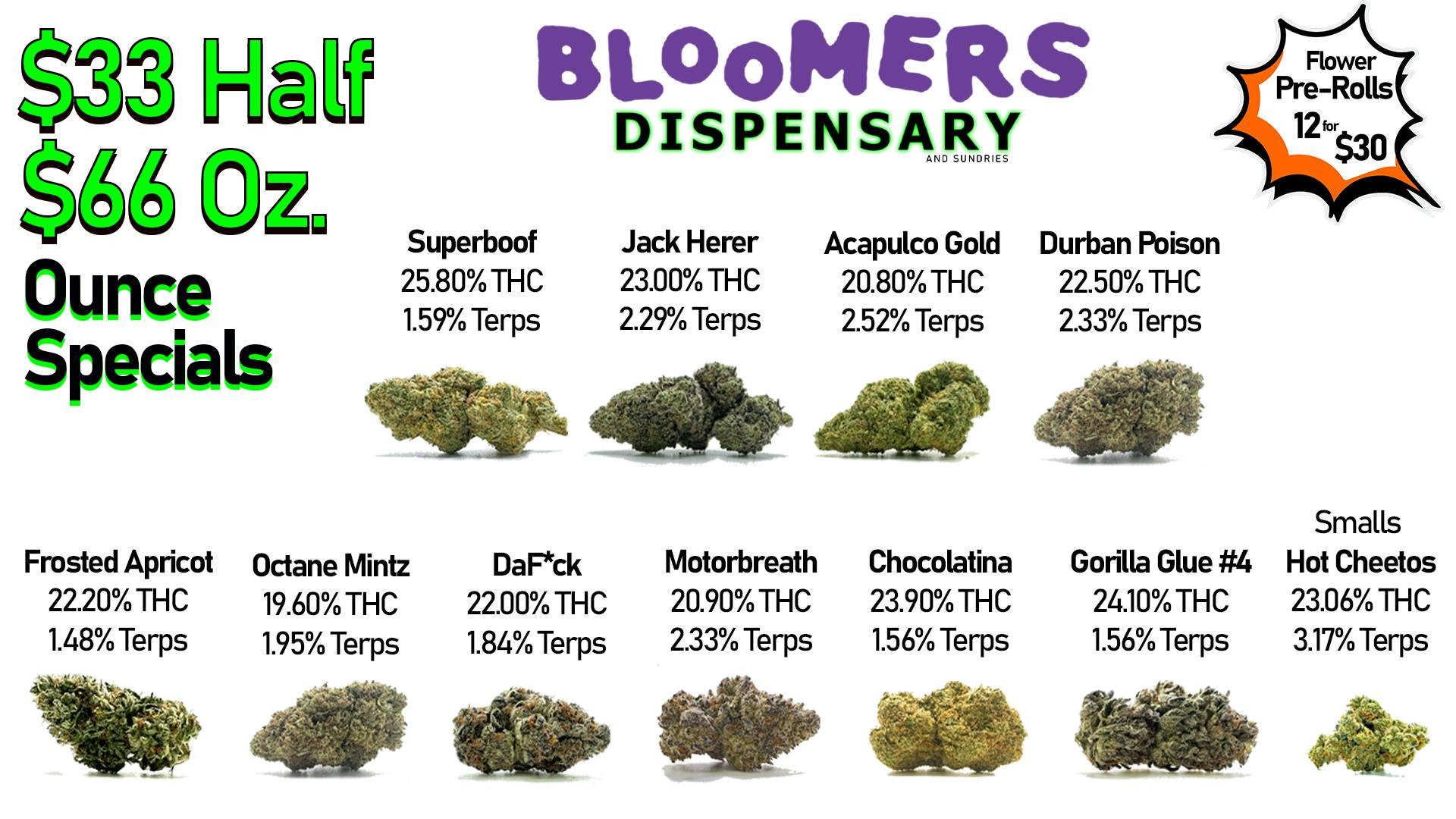 Bloomers Dispensary and Sundries - Drive Thru! $33 Half & $66 Ounce Specials
