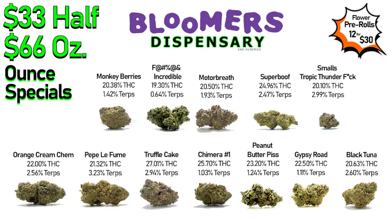 Bloomers Dispensary and Sundries - Drive Thru! $33 Half & $66 Ounce Specials