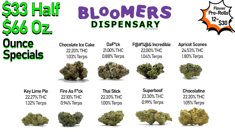 Bloomers Dispensary and Sundries - Drive Thru! $33 Half & $66 Ounce Specials