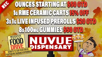 NuVue - Pueblo East 1/8s from $10 OTD, BOGO 1¢ 500mg Carts, & more...