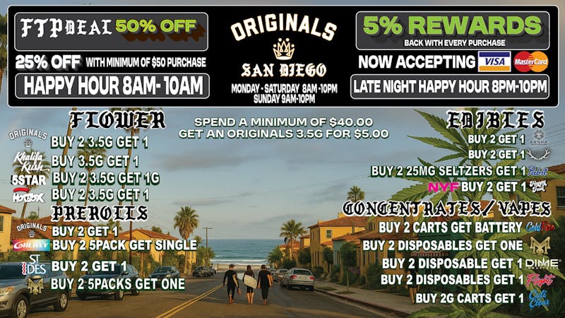 Originals San Diego Min of $40 Get Originals 3.5G for $5