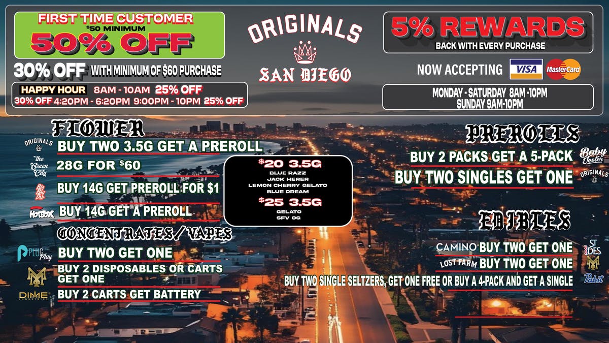 Originals San Diego FTP 50% OFF 30% OFF HAPPY HOUR