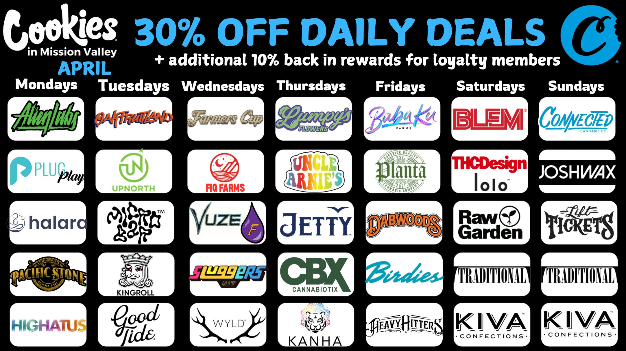 Cookies Mission Valley COOKIES MISSION VALLEY APRIL DAILY DEALS