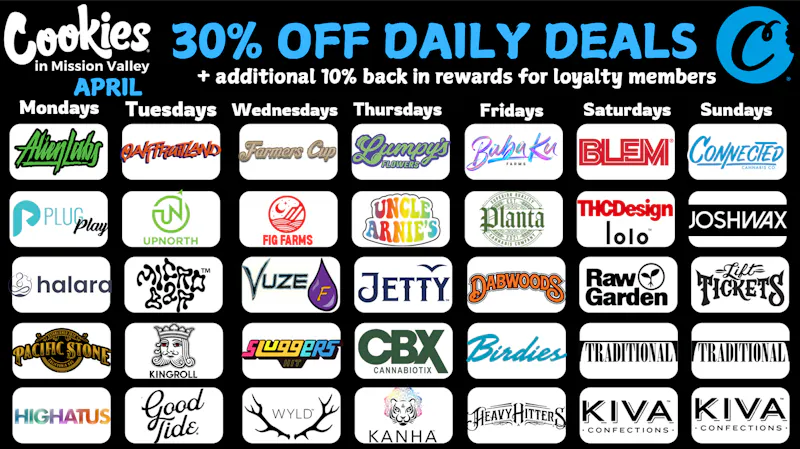 Cookies Mission Valley COOKIES MISSION VALLEY APRIL DAILY DEALS