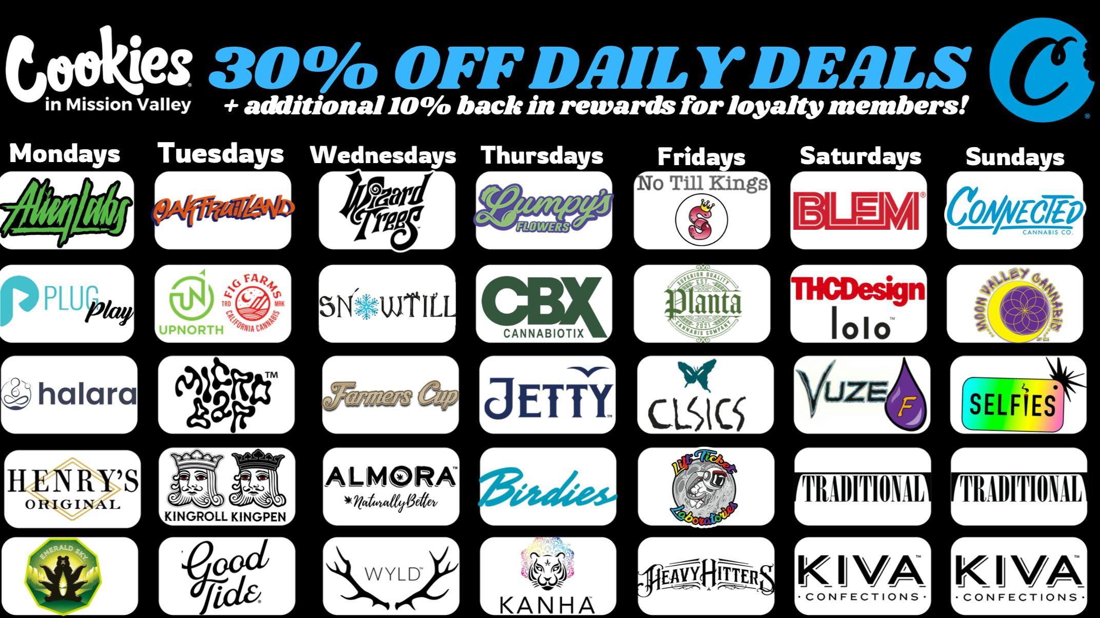 Cookies Mission Valley COOKIES MISSION VALLEY JULY DAILY DEALS