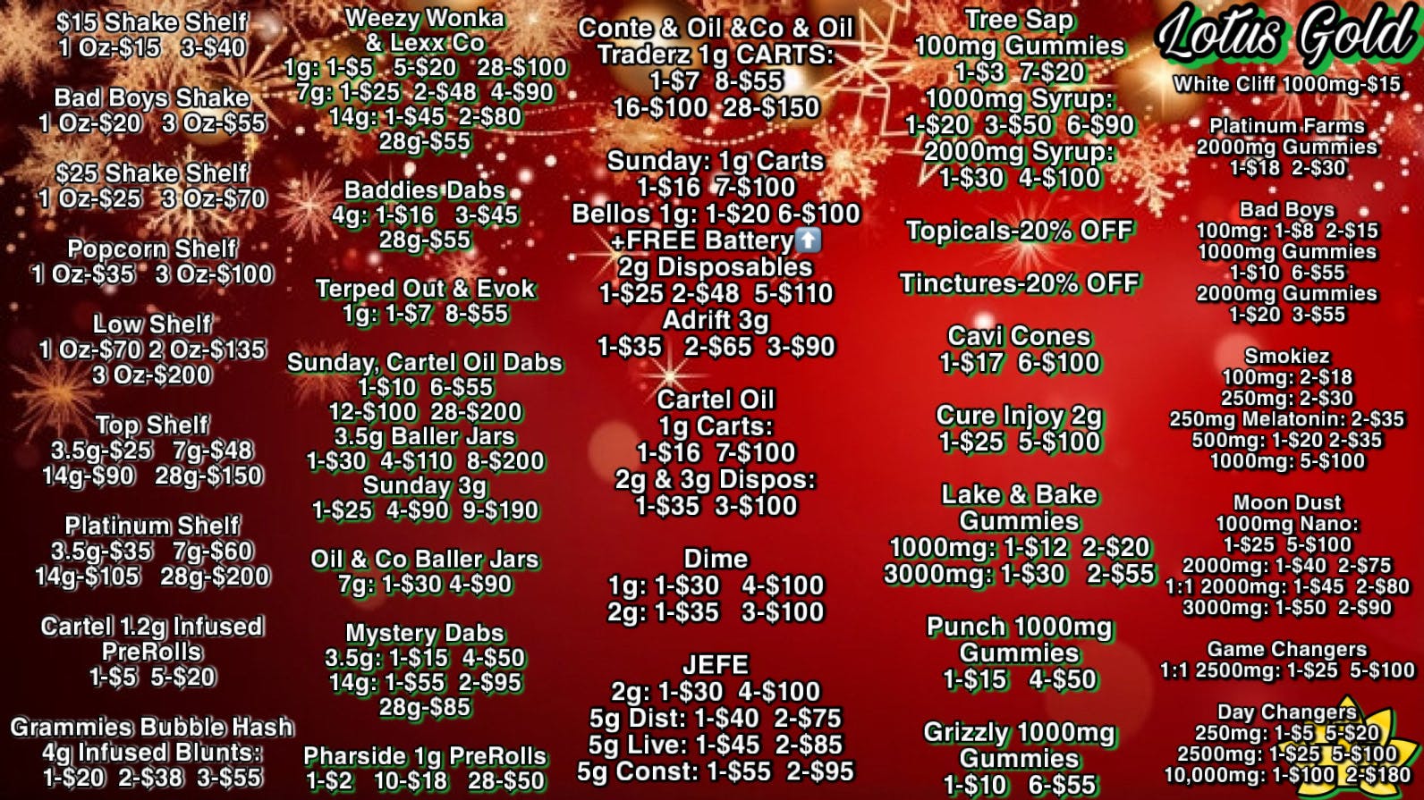 Lotus Gold - Enid - 24 Hours BADDIES DABS 4G-$16 / PLATINUM SHELF 3.5G-$35