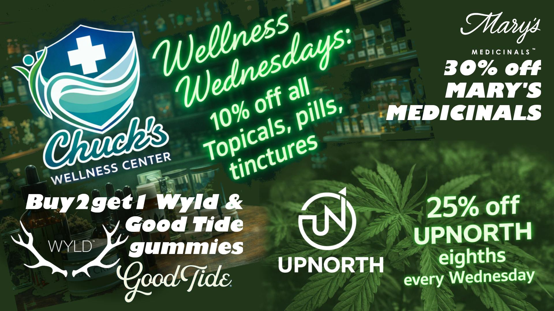 Chuck's Wellness Center - Taxes Included in Prices! WELLNESS WEDNESDAY! 30% OFF ABX, MARY'S, UPNORTH