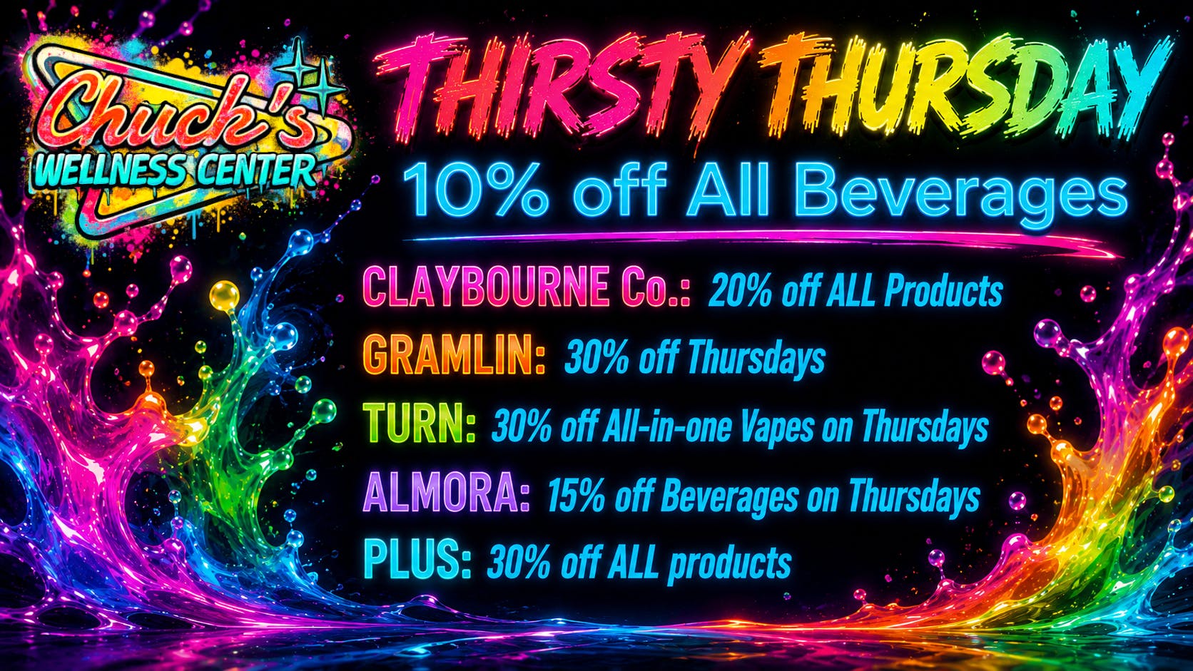 Chuck's Wellness Center - Taxes Included in Prices! 30% Off GRAMLIN & TURN Aio! 15%off Almora Drinks