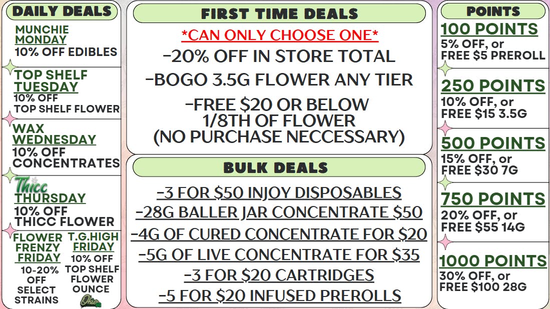 Okie OG Cannabis DAILY DEALS | FREE EIGHTH FOR FIRST TIME PATIENTS