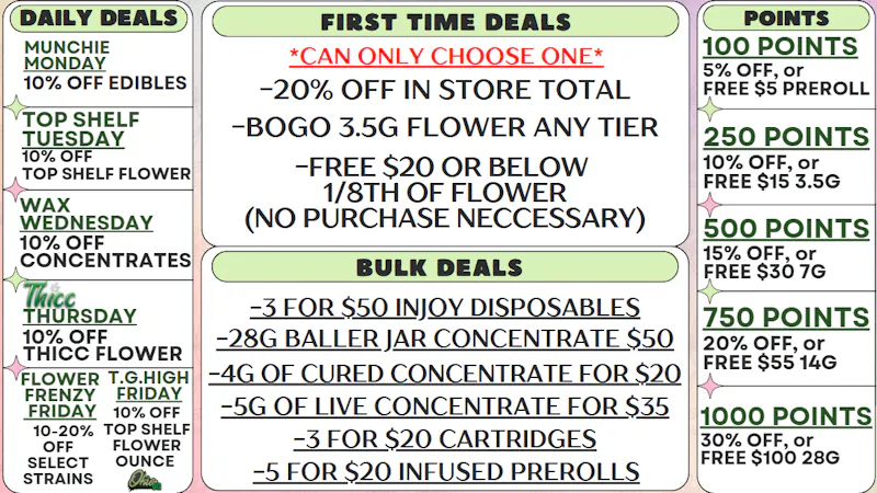 Okie OG Cannabis DAILY DEALS | FREE EIGHTH FOR FIRST TIME PATIENTS