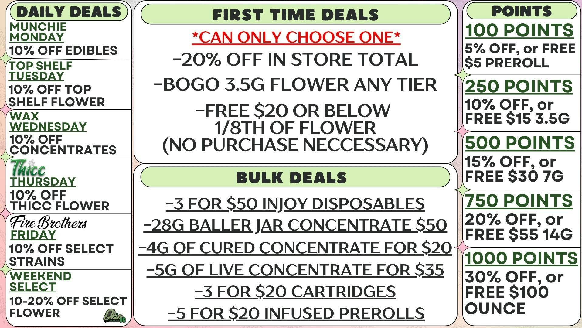 Okie OG Cannabis DAILY DEALS | FREE EIGHTH FOR FIRST TIME PATIENTS