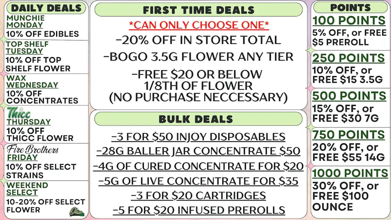 Okie OG Cannabis DAILY DEALS | FREE EIGHTH FOR FIRST TIME PATIENTS