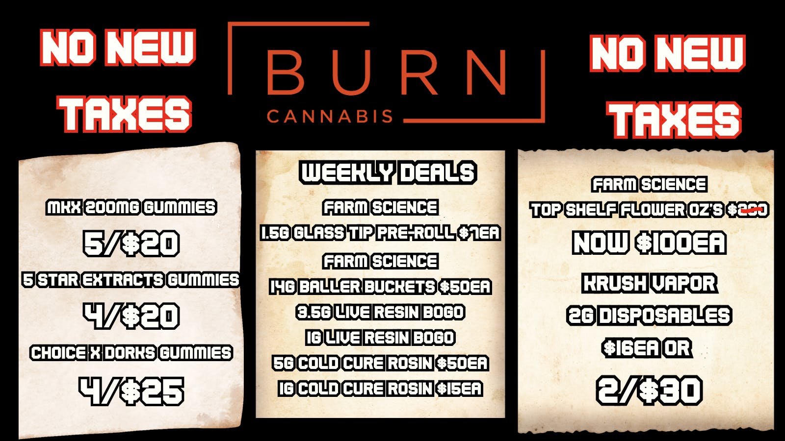 Burn Cannabis Retail - Warren No 24% Tax Increase | Same Great Prices!!!