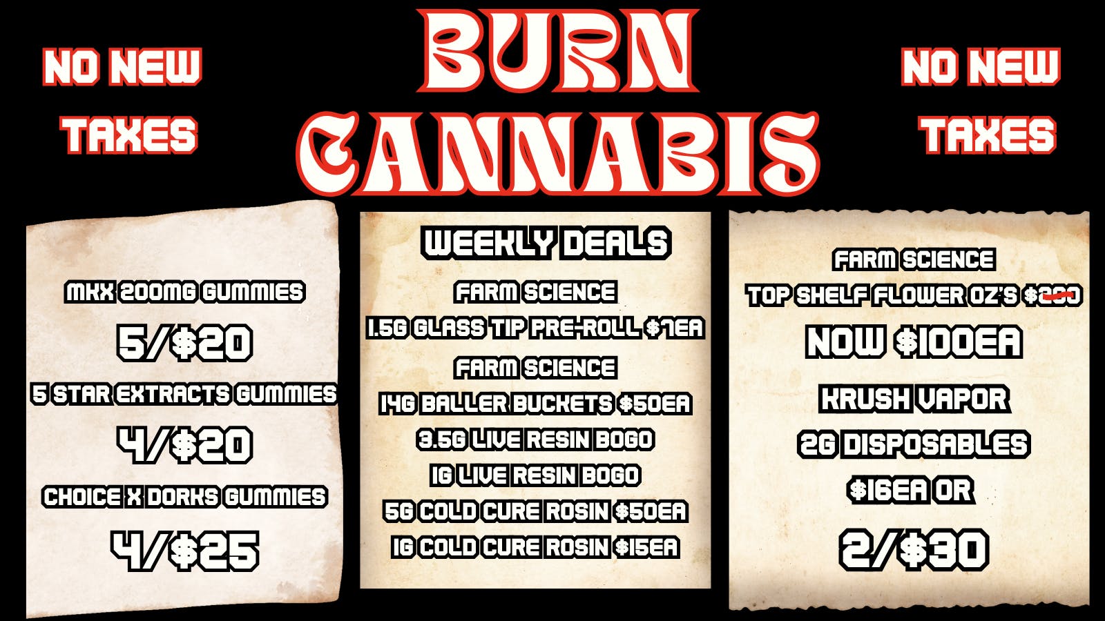 Burn Cannabis Retail - Warren No 24% Tax Increase | Same Great Prices!!!