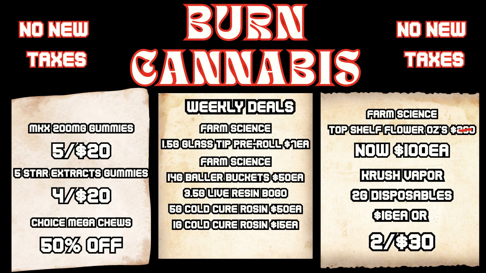Burn Cannabis Retail - Warren No 24% Tax Increase | Same Great Prices!!!