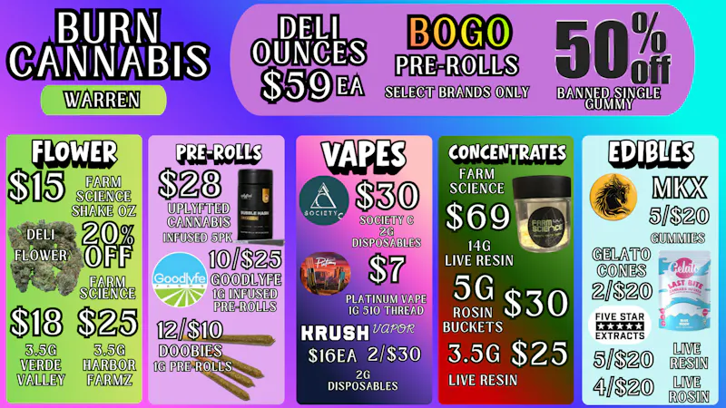 Burn Cannabis Retail - Warren Premium Buds @ Low Prices, Bundle Deals Available