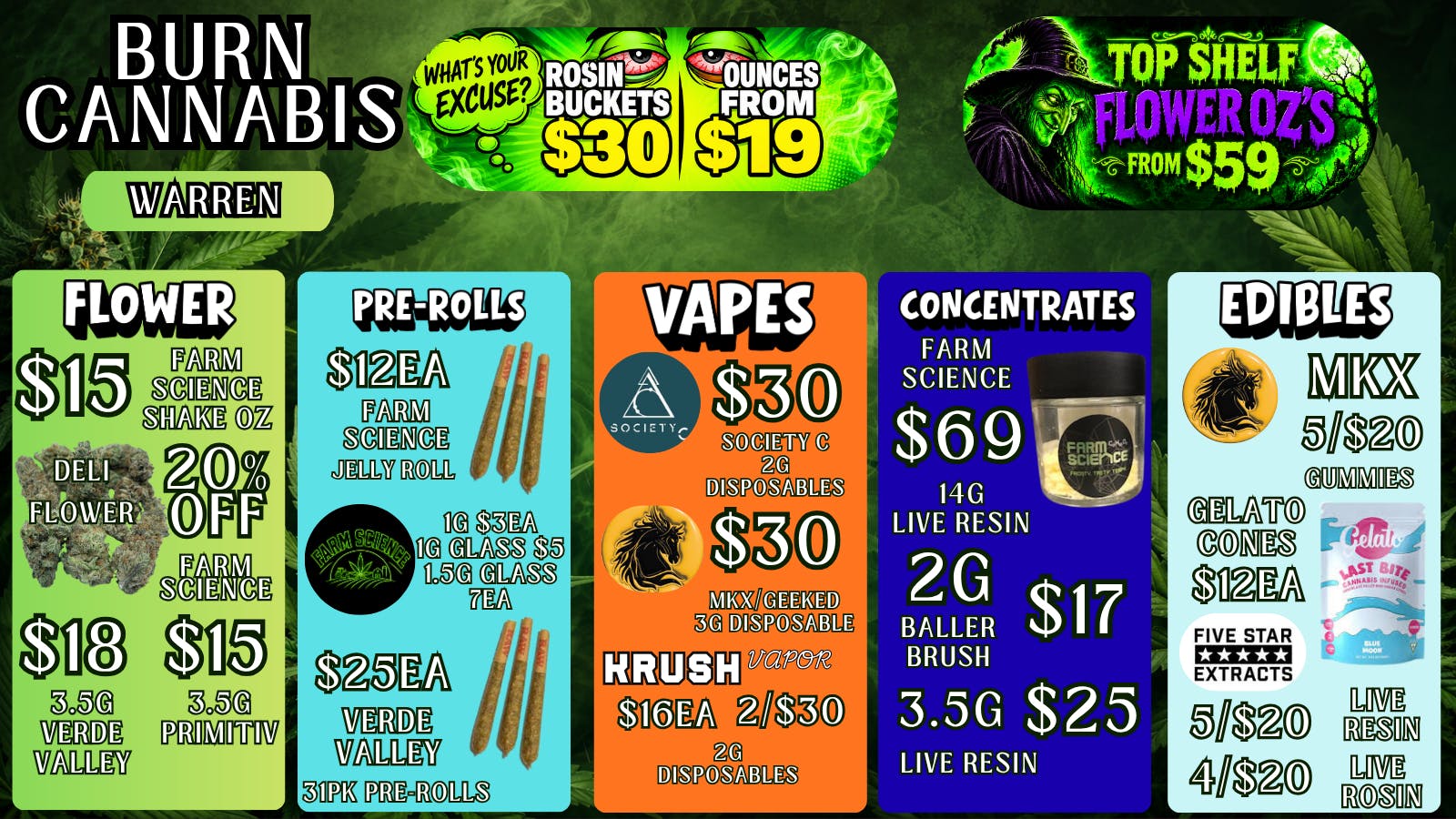 Burn Cannabis Retail - Warren Premium Buds @ Low Prices, Bundle Deals Available