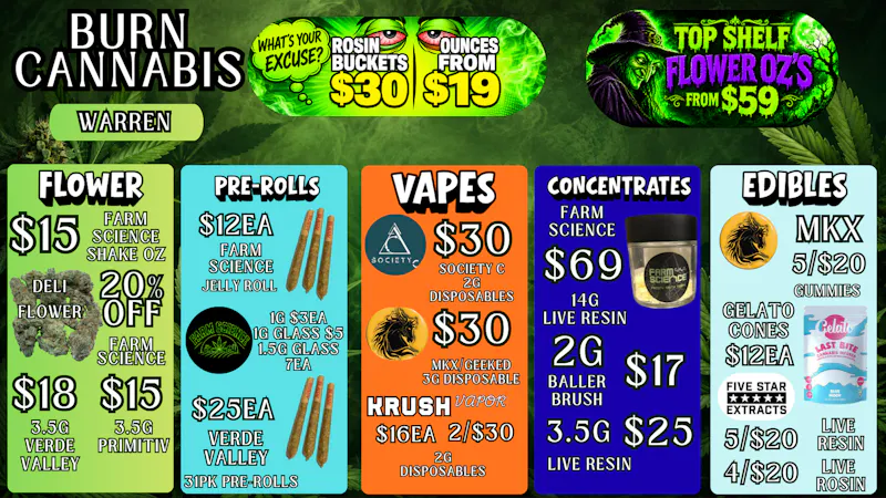Burn Cannabis Retail - Warren Premium Buds @ Low Prices, Bundle Deals Available