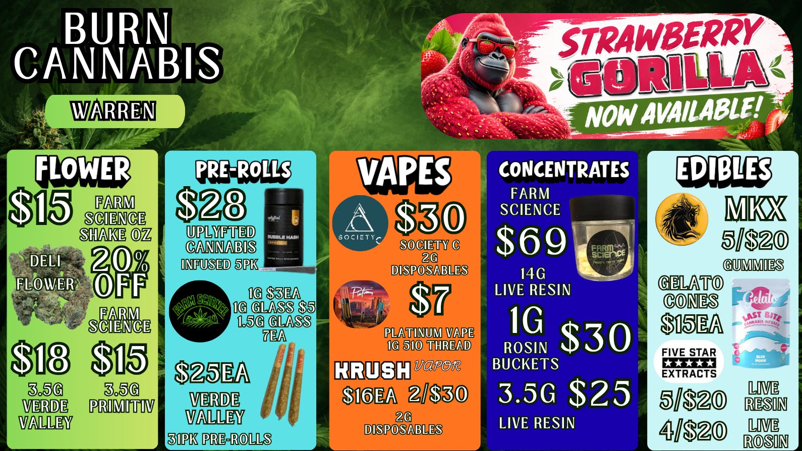 Burn Cannabis Retail - Warren Premium Buds @ Low Prices, Bundle Deals Available