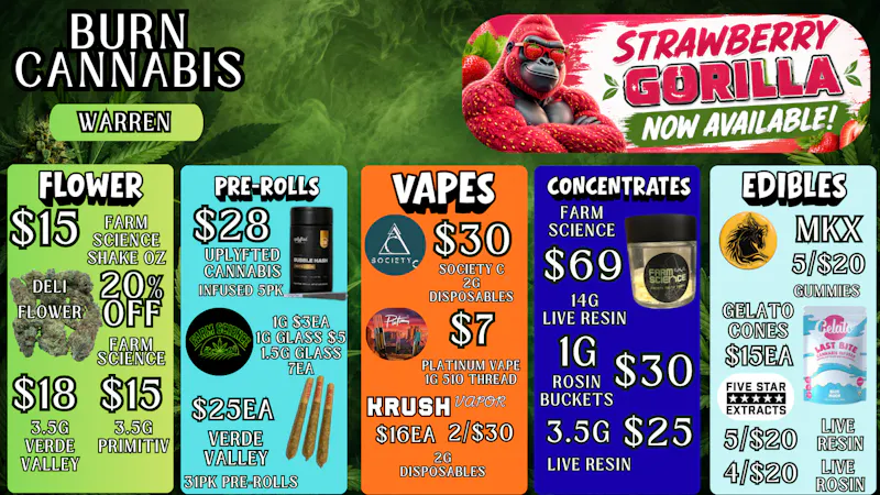 Burn Cannabis Retail - Warren Premium Buds @ Low Prices, Bundle Deals Available