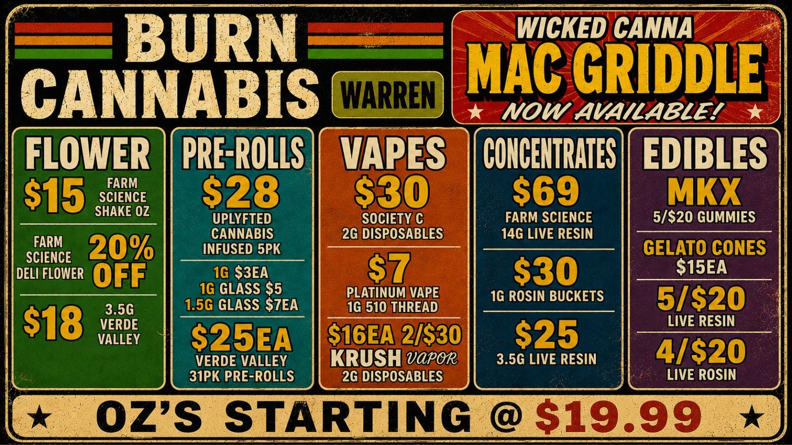 Burn Cannabis Retail - Warren Premium Buds @ Low Prices, Bundle Deals Available