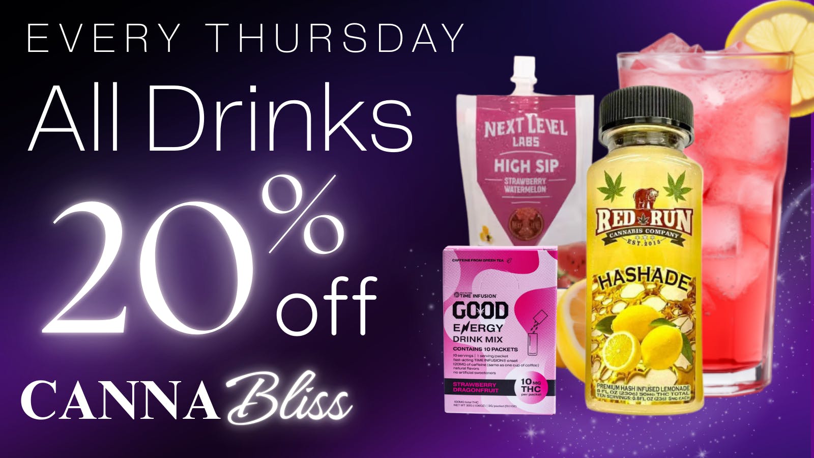 Cannabliss 20% OFF DRINKS - 100MG FOR $16